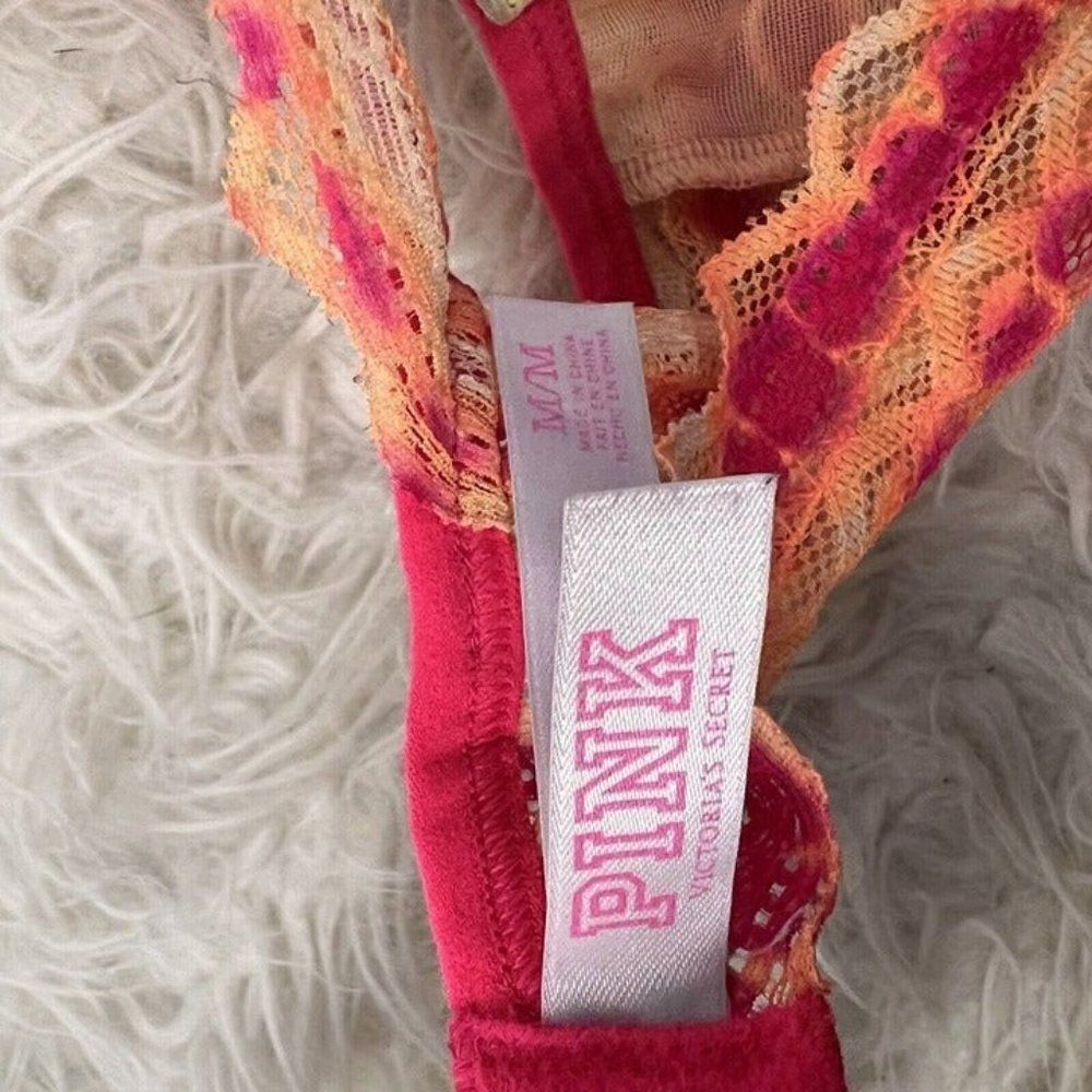 Pink By Victoria's Secret Orange & Pink Lace Tie Dye Racerback Padded Bra Medium - Picture 4 of 12